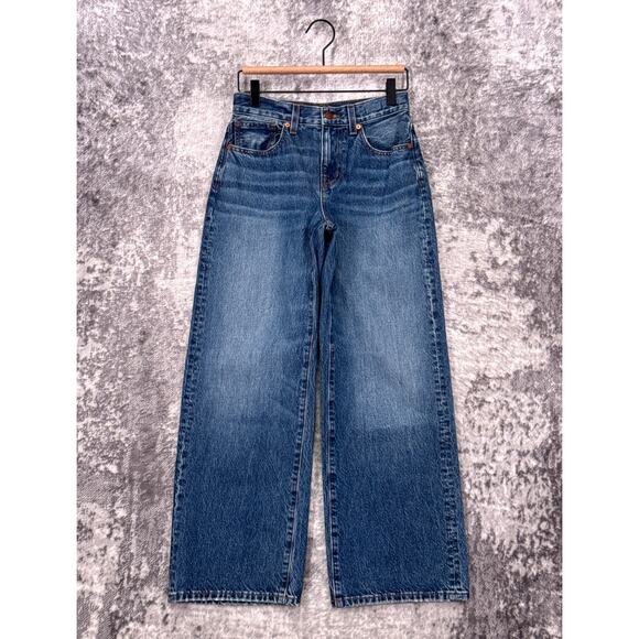 Madewell Denim - Madewell Super Wide Leg Jeans 24P Petite Womens Blue Wash Denim